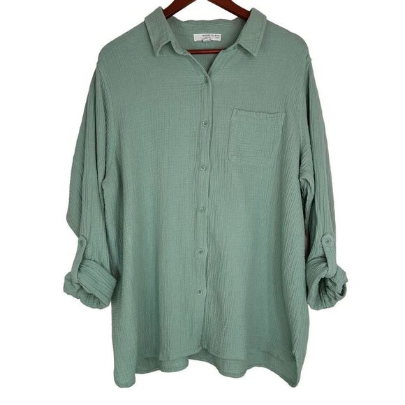 Anne Klein Womens Sage Green Gauzy Top Button Front Relaxed Fit Casual Size XXL - Picture 1 of 10